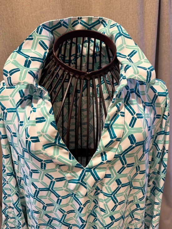 Foxcroft Dresses & Skirts - Foxcroft - Geometric V-Neck - Tunic Dress Cover Up - Teal, White, Navy - Large